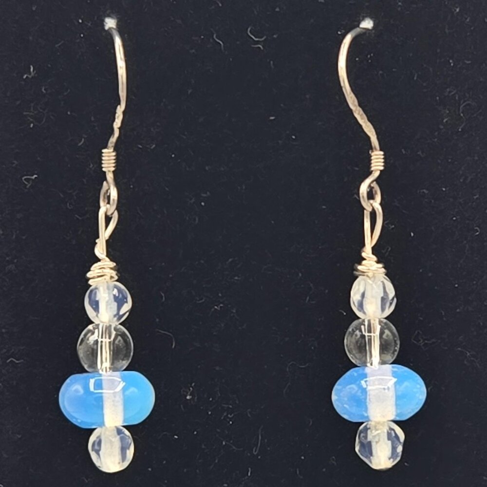 925 Sterling Silver 1-1/4" Blue and Clear Crystal Drop Pierced Earrings Vintage